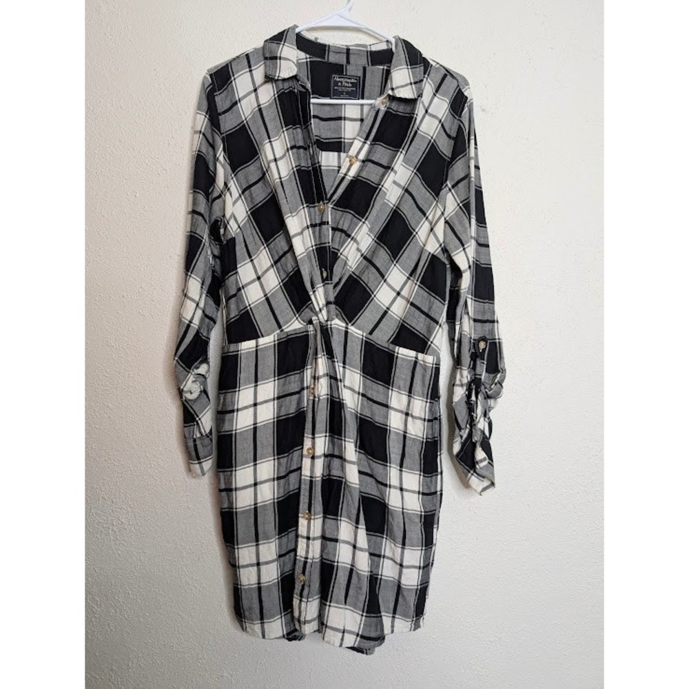 Abercrombie &‎ Fitch Plaid Shirt Dress Women's Large Button Up Preppy Minimalist
